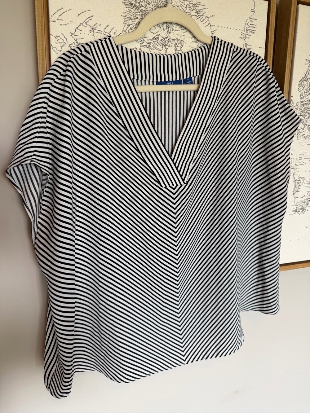 Apt. 9 Black & White Striped V-Neck Blouse